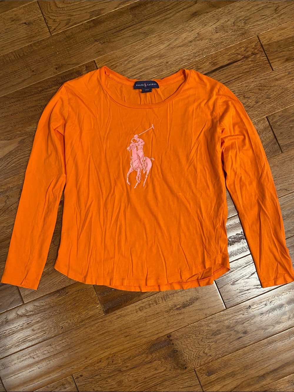 Ralph Lauren Orange Long-Sleeve Tee with Pink Polo Player